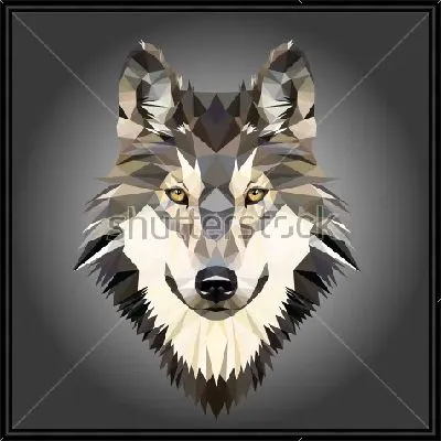 Картина Полигональная голова волка на сером фоне
