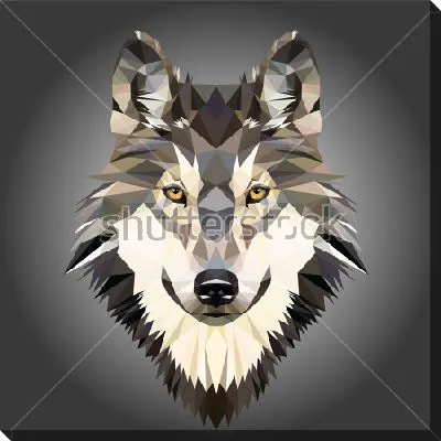 Постер Полигональная голова волка на сером фоне