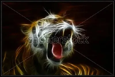 Светящийся тигр на чёрном фоне