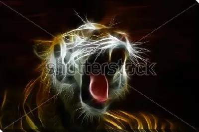 Светящийся тигр на чёрном фоне