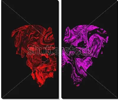 Модульная картина Композиция бабочки на чёрном фоне в оттенках красного и сиреневого цвета