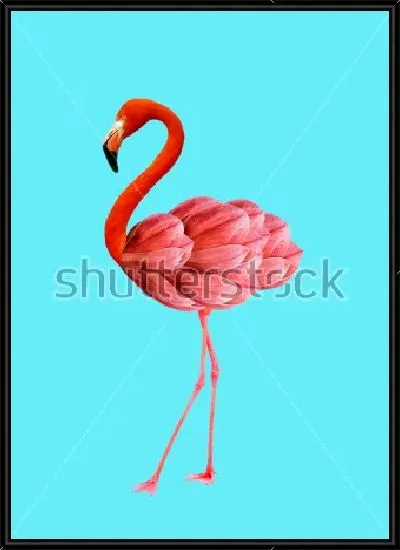 Картина Яркий коллаж с розовым фламинго на голубом фоне с лепестками цветов