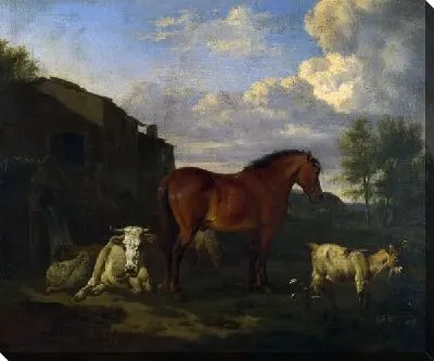 Картина Животные рядом со зданием