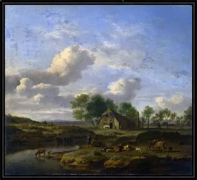Картина Пейзаж. Ферма возле реки