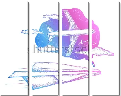 Иллюстрация мечты бумажного самолётика о настоящем самолёте и полётах