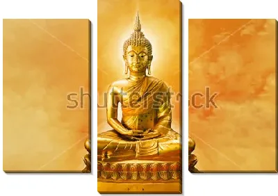 Модульная картина Золотая статуя Будды на фоне золотого неба