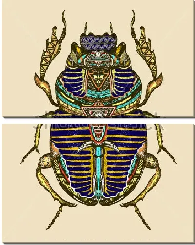 Модульная картина Яркая иллюстрация египетского жука скарабея с древними символами и знаками