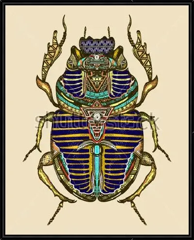 Картина Яркая иллюстрация египетского жука скарабея с древними символами и знаками