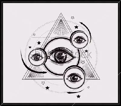 Геометрический коллаж из кругов с глазами в треугольнике