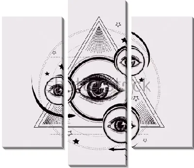 Геометрический коллаж из кругов с глазами в треугольнике