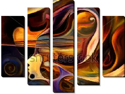 Модульная картина Яркая композиция на тему внутреннего мира человека и звучащей музыки в голове