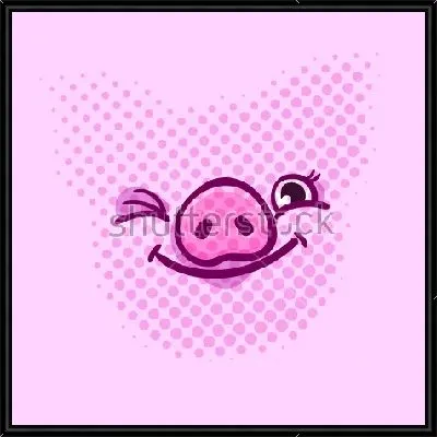 Весёлая мордочка поросёнка на розовом фоне 