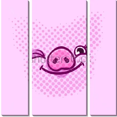 Весёлая мордочка поросёнка на розовом фоне 