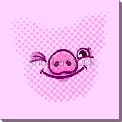 Весёлая мордочка поросёнка на розовом фоне 