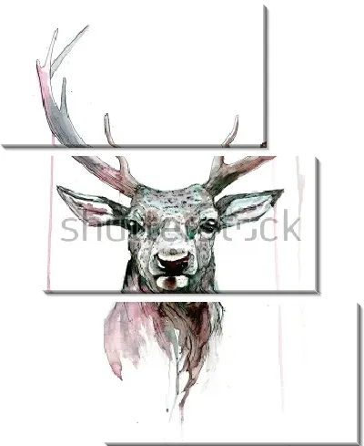 Модульная картина Акварельный портрет оленя