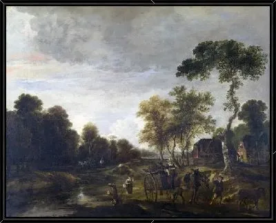 Вечерний пейзаж с лошадью и телегой