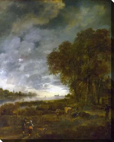 Картина Вечерний пейзаж с рекой