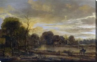 Картина Деревенский пейзаж с рекой