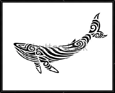 Картина Чёрно-белая иллюстрация горбатого кита из волнистых линий и спиралей