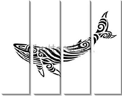 Чёрно-белая иллюстрация горбатого кита из волнистых линий и спиралей