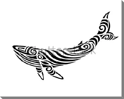 Постер Чёрно-белая иллюстрация горбатого кита из волнистых линий и спиралей