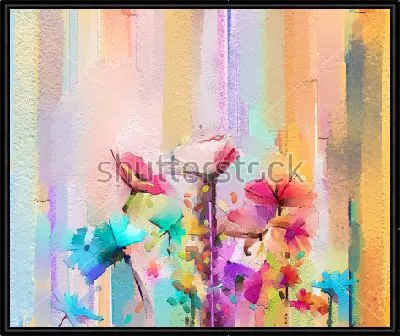 Абстрактная композиция в пастельных тонах с яркими весенними цветами на полосатом фоне