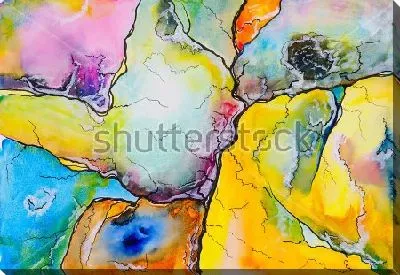 Картина маслом Яркая красочная композиция с островками и тёмными линиями