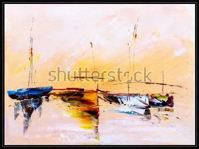 Разноцветные лодки на морском берегу