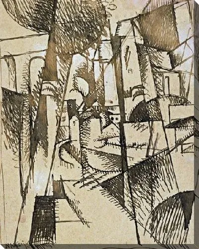 Картина Пейзаж с мостом и городом