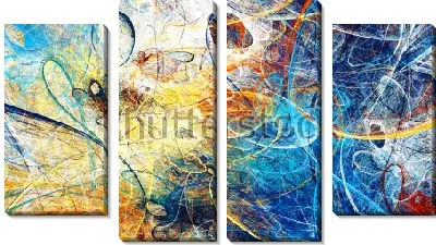 Яркая динамичная композиция с иллюзией движения фрактальных линий