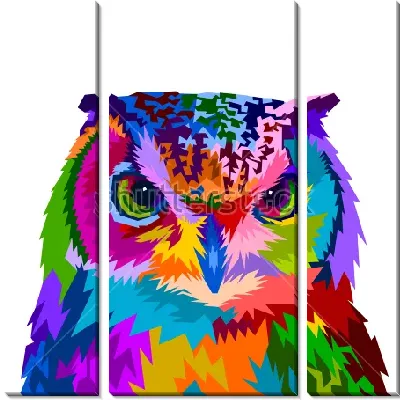 Модульная картина Разноцветная голова совы на белом фоне в стиле поп-арт