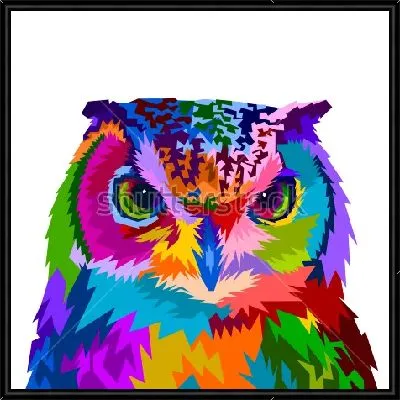 Картина Разноцветная голова совы на белом фоне в стиле поп-арт