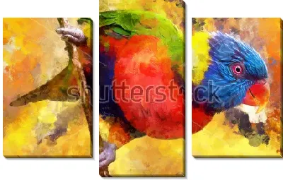 Модульная картина Яркий разноцветный попугай на оранжевом фоне