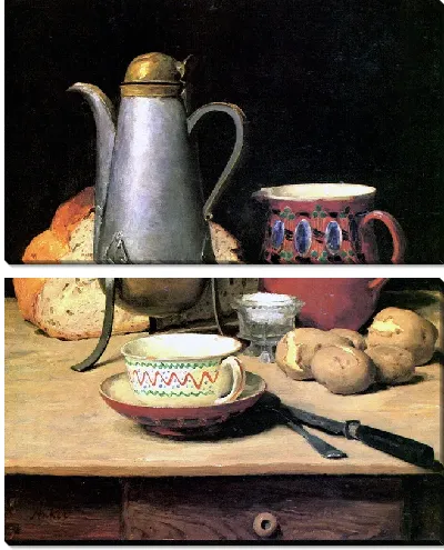 Картина Натюрморт с кофе, молоком и картофелем