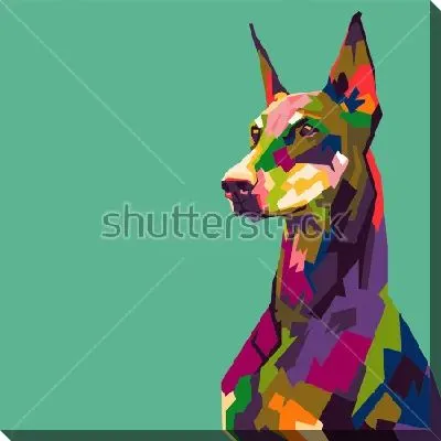 Картина маслом Разноцветный доберман на зелёном фоне 