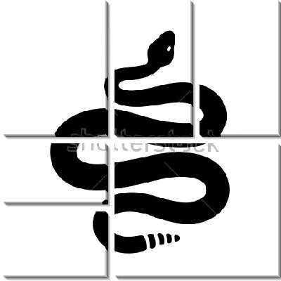 Чёрно-белый силуэт гремучей змеи на белом фоне в виде красивой виньетки