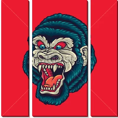Свирепая морда гориллы на красном фоне