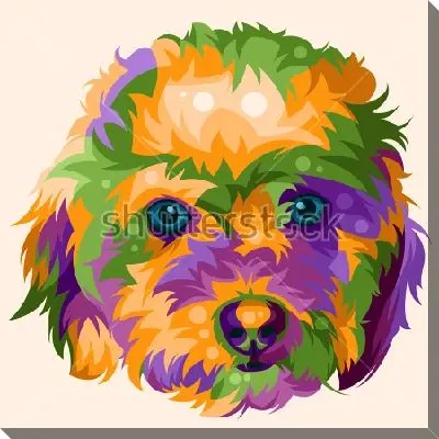 Постер Разноцветная голова милого щенка на розовом фоне