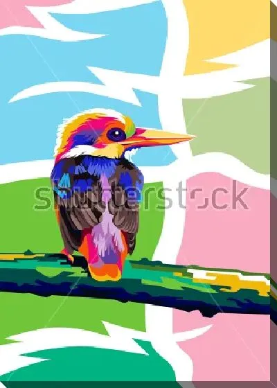 Картина маслом Красочная иллюстрация пёстрой птицы на ветке 