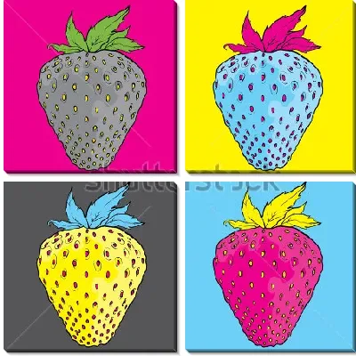 Модульная картина Яркий красочный коллаж с разноцветной земляникой в квадратах