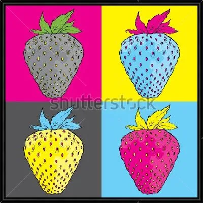 Яркий красочный коллаж с разноцветной земляникой в квадратах