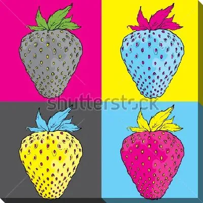 Яркий красочный коллаж с разноцветной земляникой в квадратах