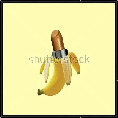 Коллаж с бананом в виде губной помады на жёлтом фоне