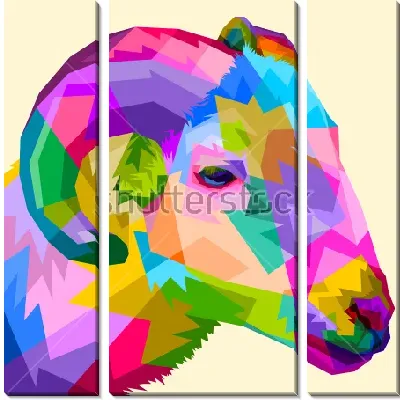 Модульная картина Разноцветная голова овечки на светло-жёлтом фоне