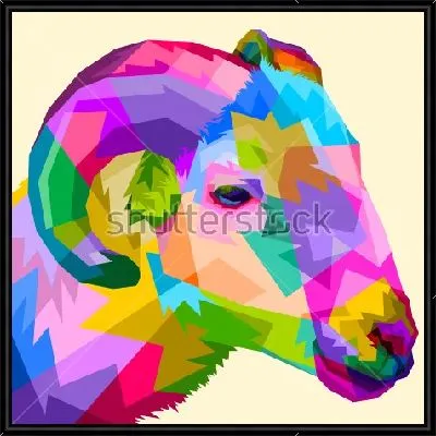 Картина Разноцветная голова овечки на светло-жёлтом фоне