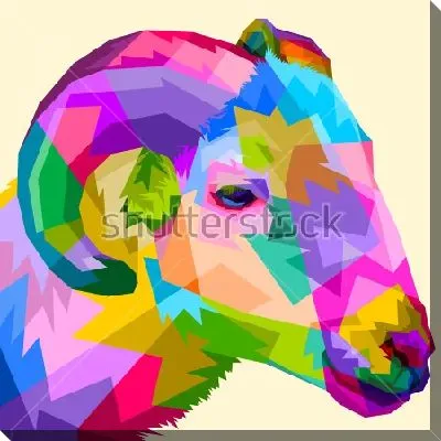 Постер Разноцветная голова овечки на светло-жёлтом фоне