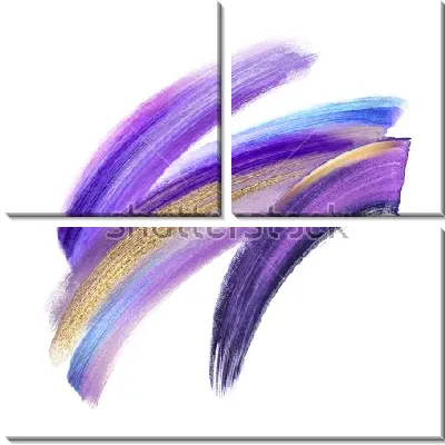 Модульная картина Композиция красивых мазков в оттенках фиолетового, сиреневого и синего цвета с золотым порошком