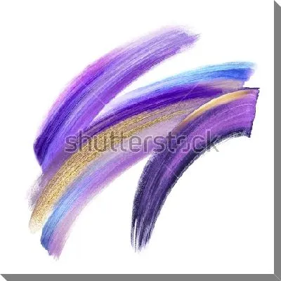 Постер Композиция красивых мазков в оттенках фиолетового, сиреневого и синего цвета с золотым порошком