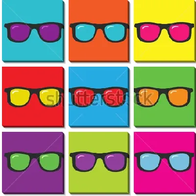 Модульная картина Яркий коллаж с разноцветными квадратами и очками