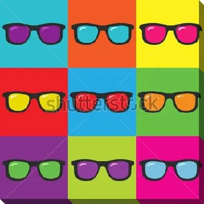 Картина маслом Яркий коллаж с разноцветными квадратами и очками